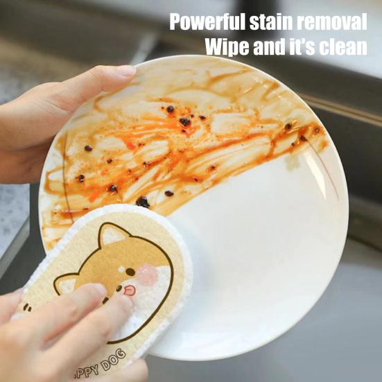 1/3 vnt. Sustorinta medienos plaušų kempinė su animaciniais raštais, saugi kūdikiams, indų plovimui, aliejų sugerianti, neabrazyvi puodų šveitimo priemonė