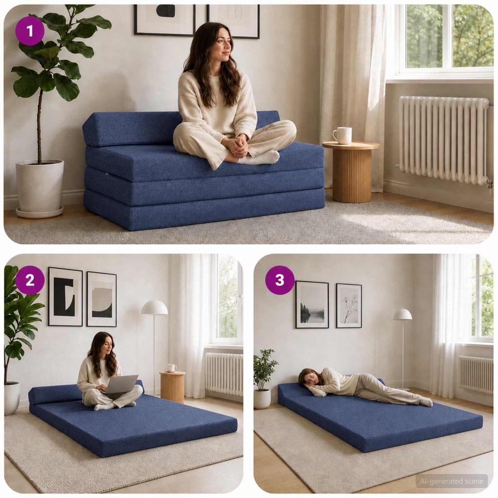 Folding Sofa Bed Blue 120 x 60 x 49 cm Fabric