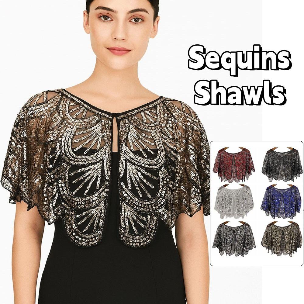 Ruffle Sequins Shawls Blingbling Short Cape Shiny Flapper Shawl Party Dinner