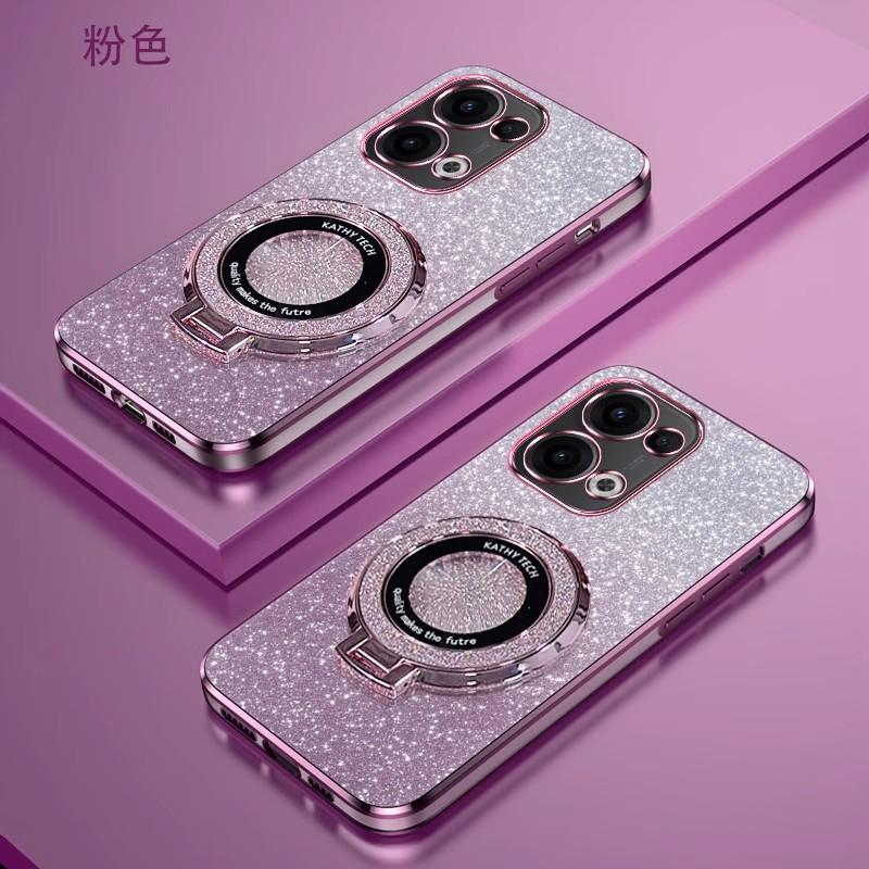 Glitter Plating Magnetic Holder Phone Case For OPPO Reno 13 Pro 13F 5G Silicone Cover
