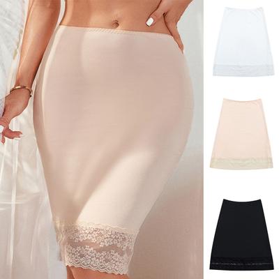 High-Waisted Bottom Skirt Solid Color Soft Breathable Fabric Slimming Skirt with Lace