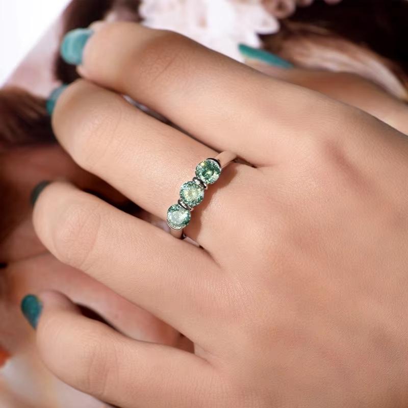 D Color Women Moissanite Ring S925 Silver Round Cut Moissanite Rings for Women Luxury Blue Green Women Moissanite Ring