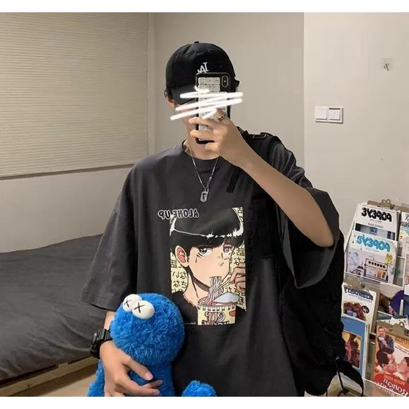 M-5XL Men Short Sleeve T-Shirts Letter Graphic Print T Shirt Casual Tee for Man Round Neck Retro Tops for