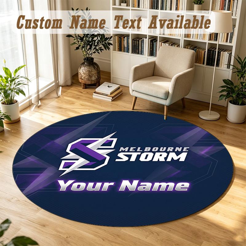 Round Rug Custom NameMelbourne Storm Pattern Non Slip Carpet Home Floor Decor