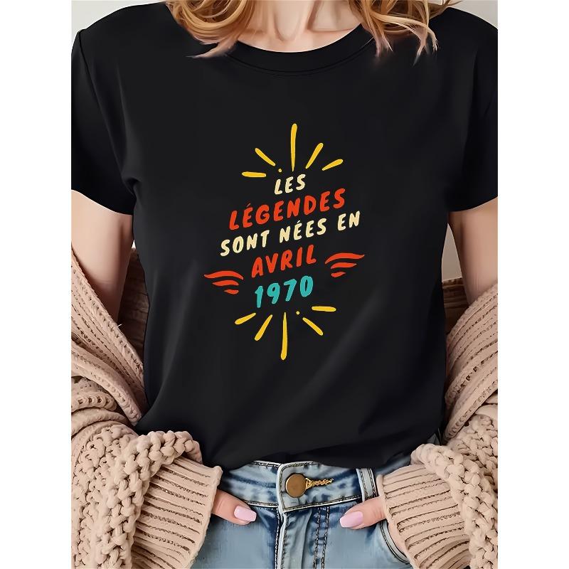 T-Shirt, French  LES LÉGENDES SONT NÉES EN AVRIL 1970  Legend Born in April 1970 Women s French April 1970 Legend Born Theme Print, S чёрный