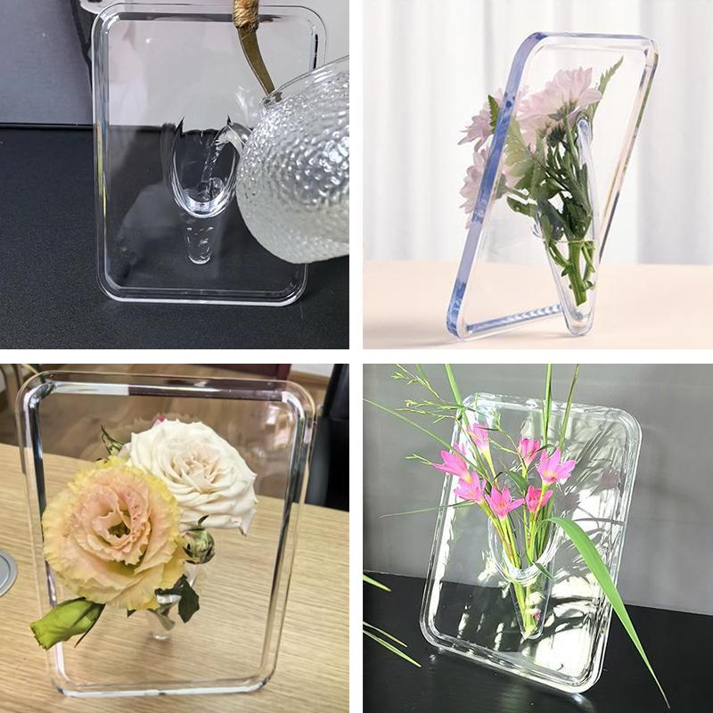 1PC Acrylic Desktop Bookshelf Transparent Ins Abstract Art Creative Flower Vase Ornaments Home Decoration