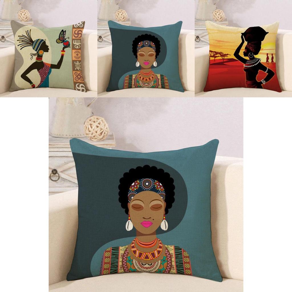 Decorative Tribal African Women Lifestyle Cushion Cover Stylish Linen Pillow Case For Unique Home Decor