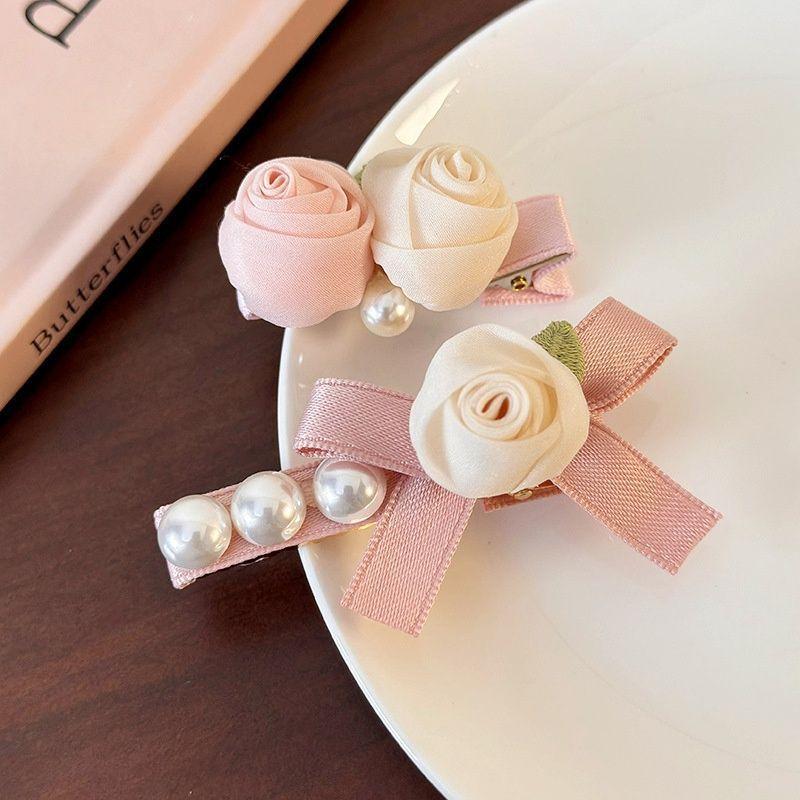 

2 шт., розовый, белый, цветочный, бутик, жемчужная лента, банты для волос, зажимы для волос из кожи аллигатора для женщин и девочек, подарки, милые аксессуары для укладки волос, заколка для волос