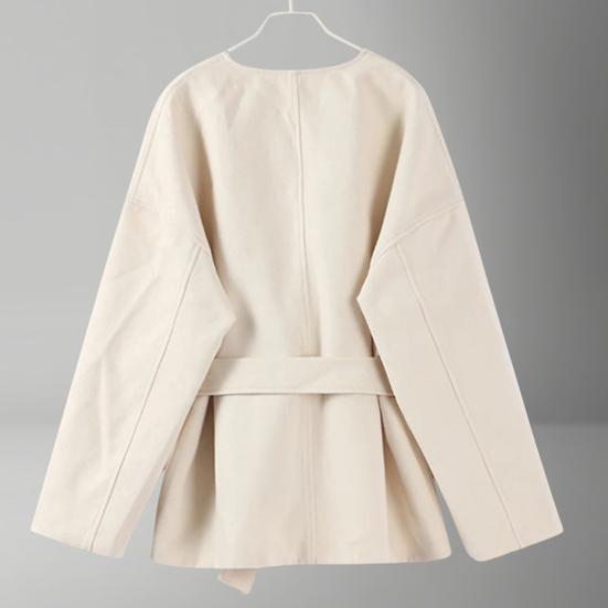 Cappotto di Lana da Donna Spesso Largo Corto Trench con Cintura Davanti Aperto