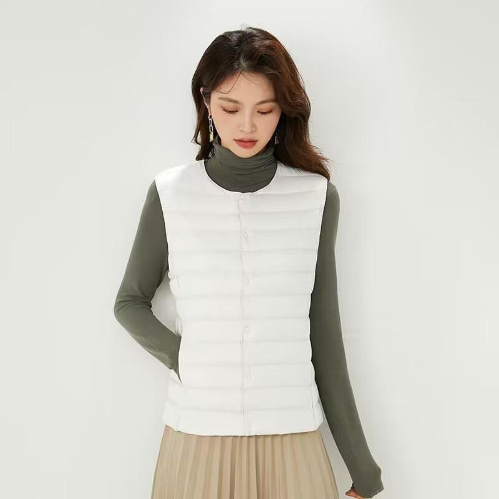 Women's O Neck Sleeveless Puffer Vest Loose Fit Casual Lightweight Down Gilet For Autumn Winter Daily Outfit