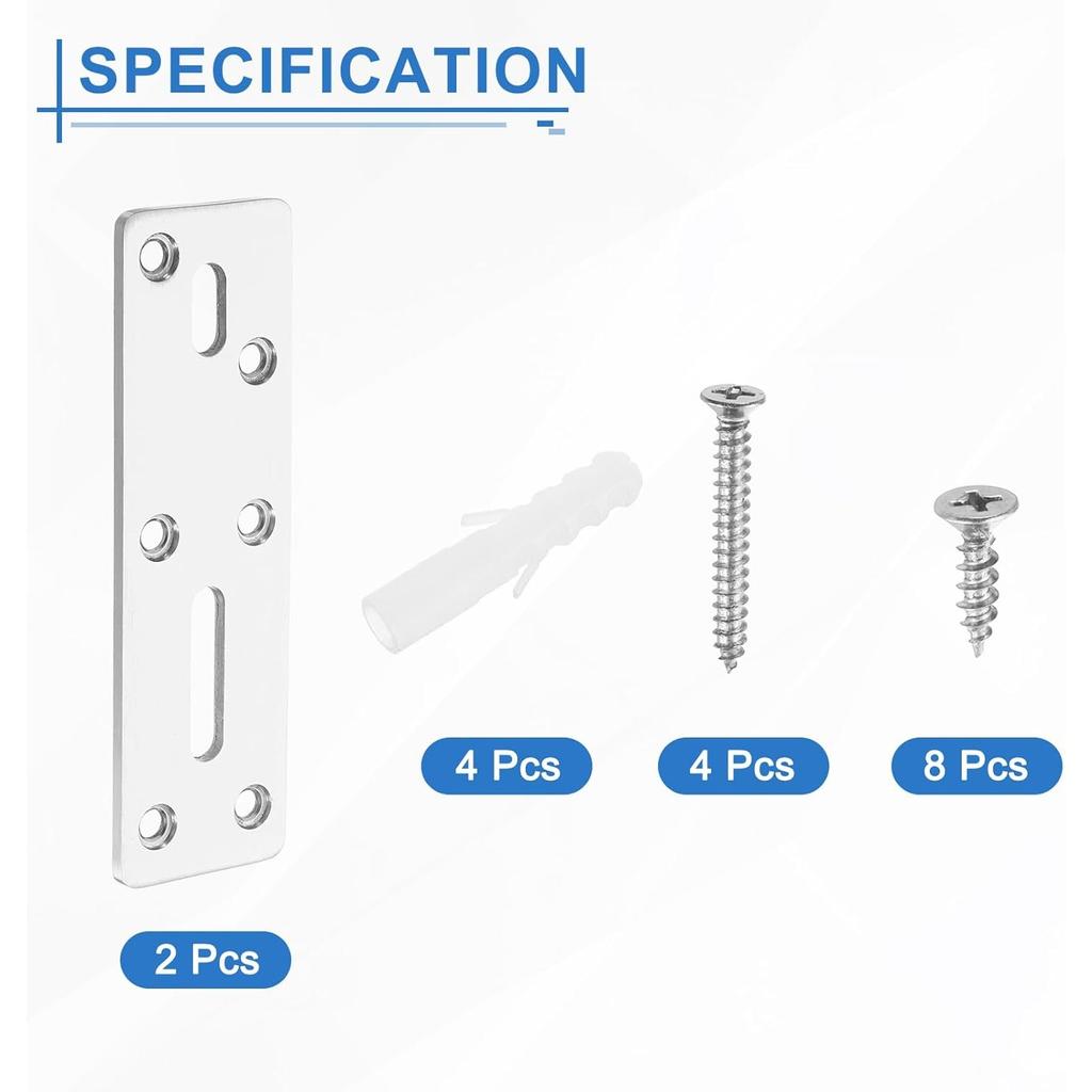 Heavy Duty Straight Steel Flat Bracket 2Pcs Metal Mending Plate Reinforcement Repair Plate with Screws for Furniture Fixing
