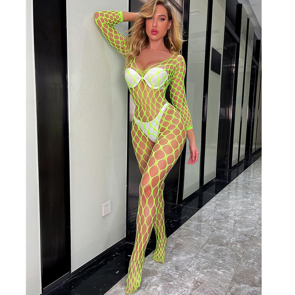 Green Crotchless Bodystocking For Women Transparent Sexy Lingerie Sexiest Bodysuit Erotic Costumes Black Full Body Stockings