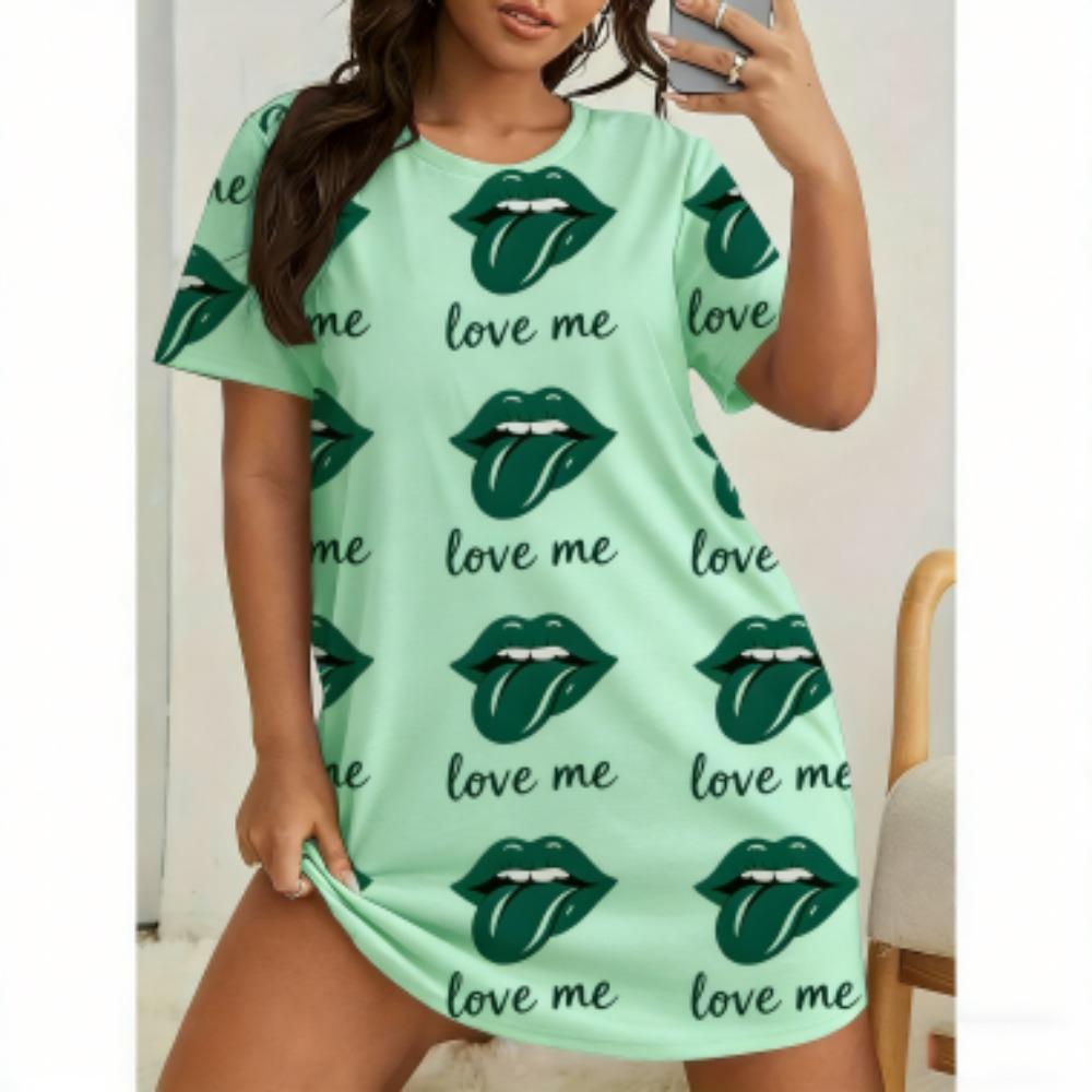 Love Me Print For Women Short Sleeve Sleepwear Dresses Loose Casual Fit Tee Nightwear Home Clothes Nightie Loungewear Dresses