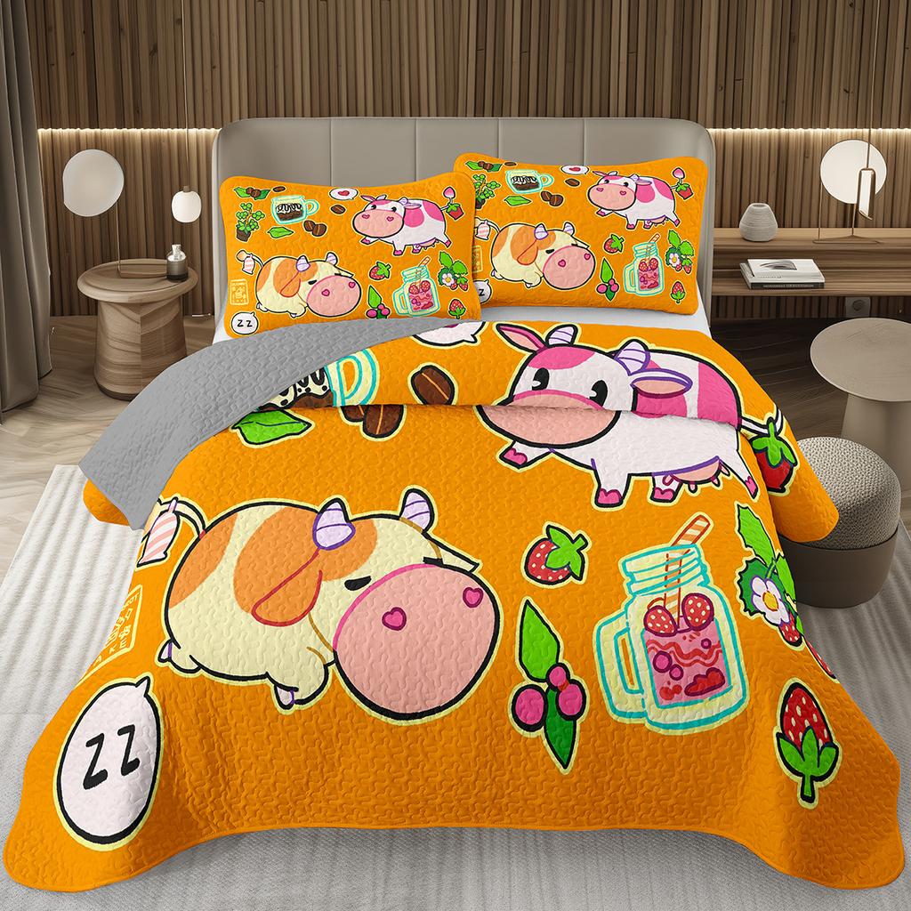 Cute Milk Cow Bedspread Cartoon Wildlife Coverlet Twin King Western Farm Animal Print Quilt Set For Kids Boys Girl Bedroom Decor
