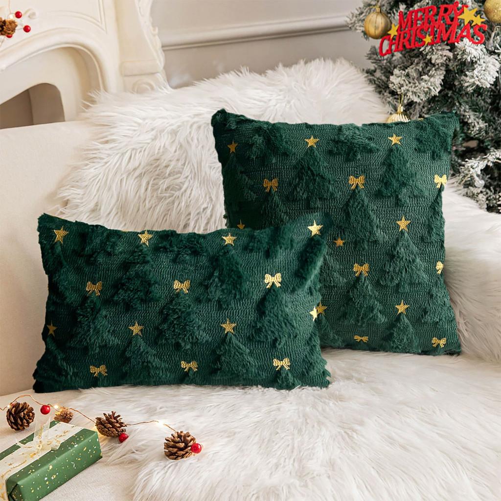 Christmas Plush Pillow Cover With Geometric Snowflake Design For Home Decor And Gift