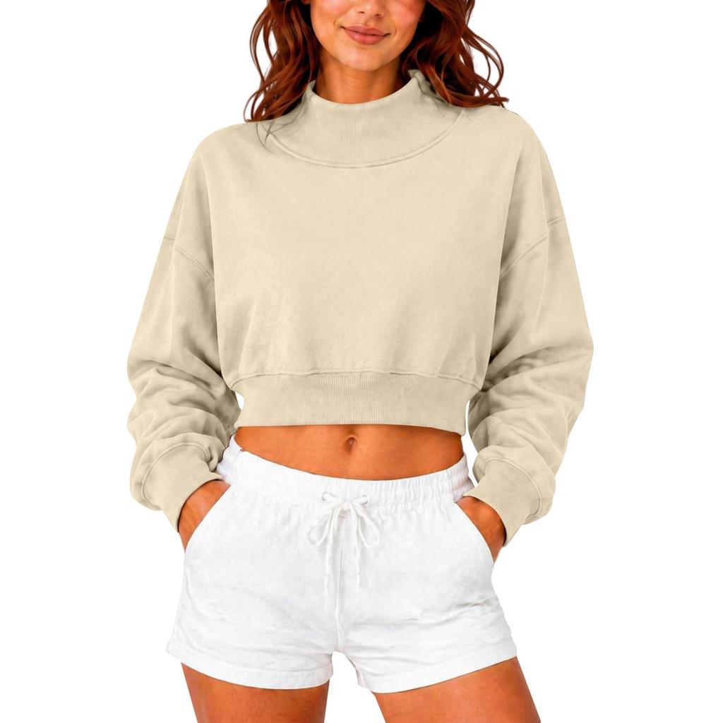 Mock Neck Sweatshirts Womens Fall Oversized Turtleneck Long Sleeve Cropped Pullover Winter Casual Loose Fit Cute Tops
