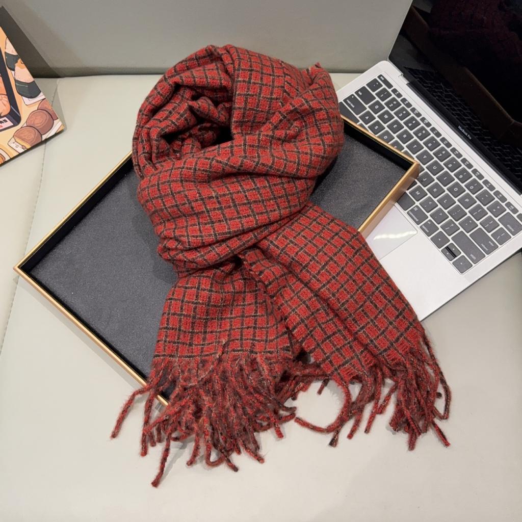 Winter retro plaid scarf women's new thickened imitation cashmere fashion versatile Korean high-end warm scarf women