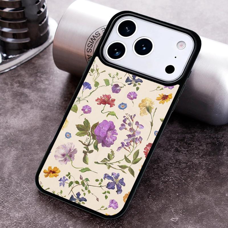 Vintage Leaves Flower Phone Case For iPhone 17,16e,15,14,13,12,11,Mini,Pro,MAX Soft Silicone Cover