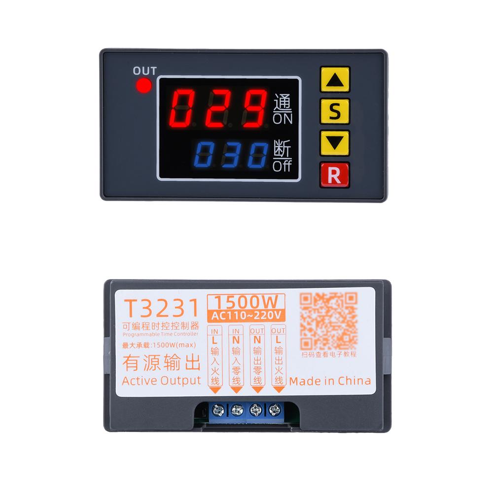 

T3231 AC 110V 220V DC 12V Цифровий реле часу зі світлодіодним дисплеєм Циклічний таймер Керуючий перемикач Регульований час Реле часу AC 110-220V 1500W