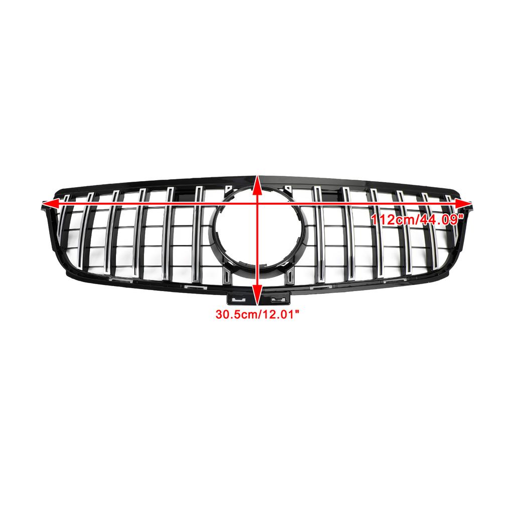 Chrome Black Front Grille Grill Fit Benz W166 2012-2015 ML350 400 550 GTR Style