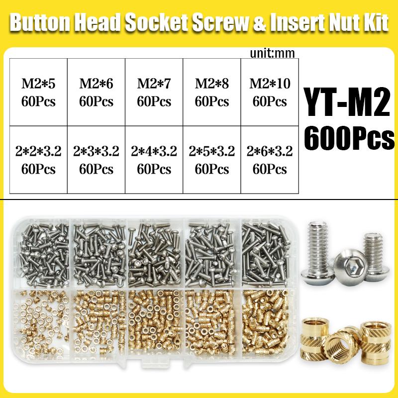 Brass Heat Set Insert Nut Bolt Kit Thread Embedment Copper Nuts and 304 Stainless Steel Hex Socket Screw Hot Melt M2 M2.5 M3 M4