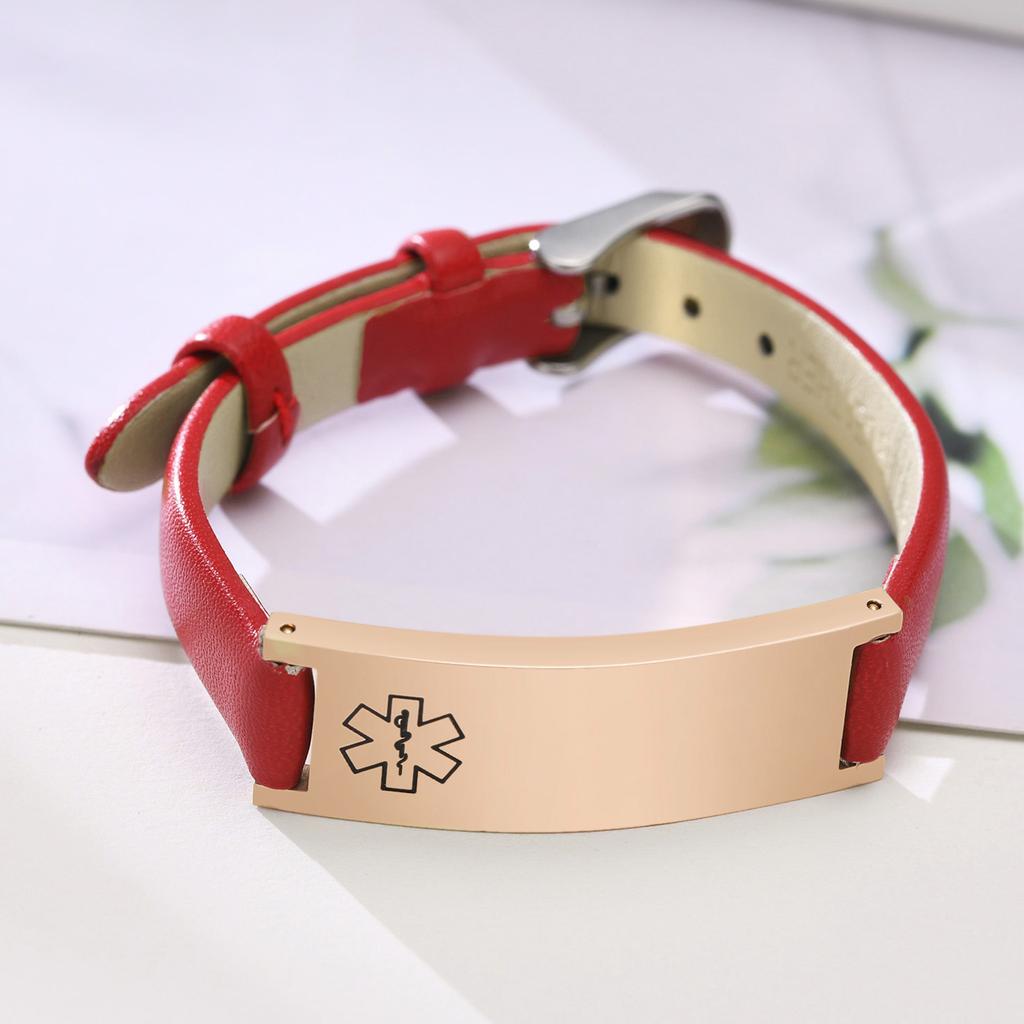 Free Engraving Medical Alert ID Bracelets Womens, Customized Adjustable Leather Chain Wrap Bracelets for Anxiety Type 2 Diabetes