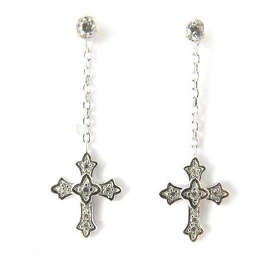 [M5892] - White 'Gothic Cross' Silver Earrings