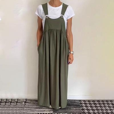 Yousheng Damenkleid Überdimensionierter Kragenlos Ärmellos Rückenfrei Trägerkleid Einfarbig Plissiertes Maxikleid für Reise Strand Alltagskleidung