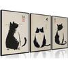 3Pcs Vintage Japanese Cat Wall Art Cute Funny Japanese Black Cat Canvas Paintings Japanese Matsumoto Hoji Prints Neutral Wall Decor Cat Pictures