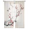 Plum Blossom Branch Bird Ink Painting Modern Tulle Curtains For Living Room Bedroom Home Kitchen Window Sheer Curtains