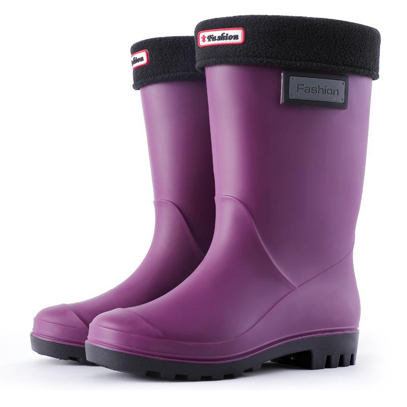 Fashion Rain boots women's four seasons fashion outdoor mid-tube waterproof non-slip rubber shoes fashion rain boots with cotton cover
