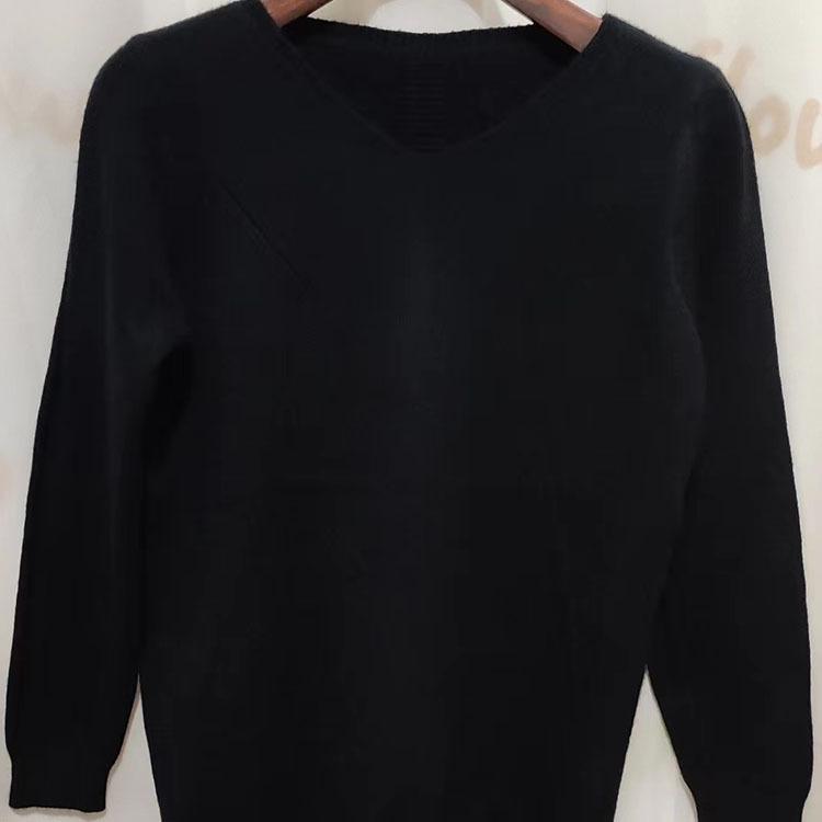 

V Neck Pullover Sweater Women Back Slit Fashion Slim Fit Base Layer Spring Autumn Long Sleeve Solid Knit Top One Size чёрный