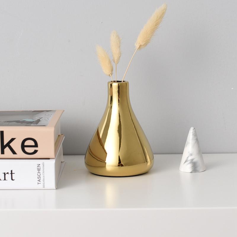 Nordische Heimbüro Schreibtisch Dekoration Luxus Vergoldete Vase Trockenblumen Vase Keramik Blumenvase Moderne Mini Vase vazen
