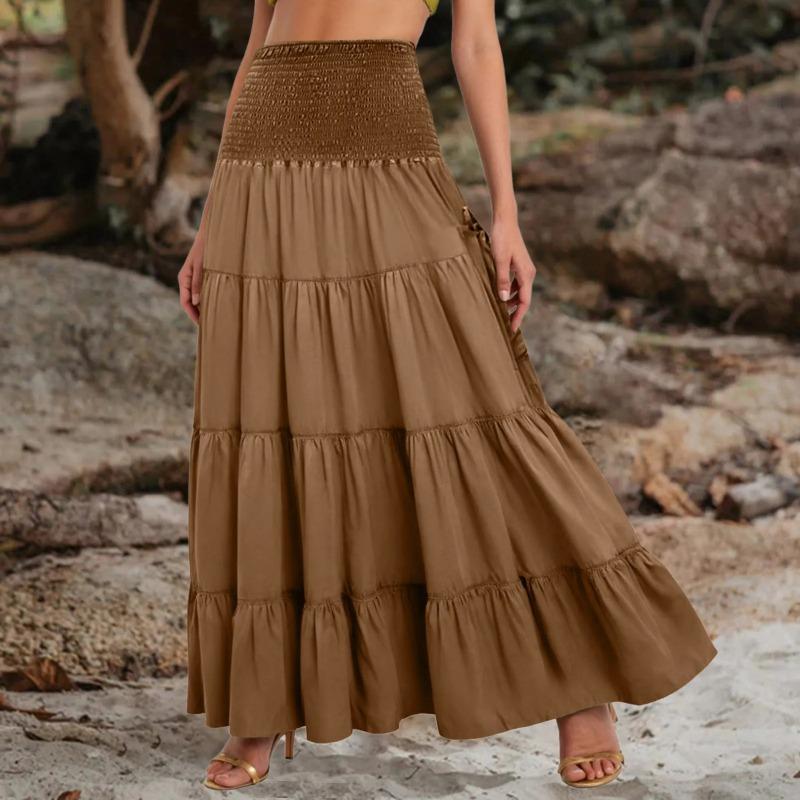 Tiered A Line Skirt Women Forest Fairy Pockets Patchwork Long Dress Elastic Waist Vintage Hippie Gypsy Maxi Skirt