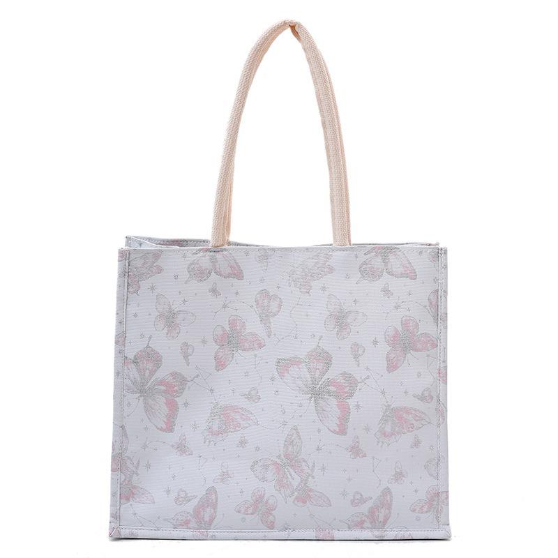 Summer New Literary and Artistic Style Texture Small Fresh Butterfly Printing Large Capacity Casual Shoulder Armpit Tote Bag