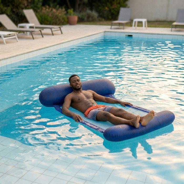 Hamac gonflable flottant - FERRY JOUETS - Produit Officiel Équipe de France FFF - 120x70 cm - Bleu - Filet central respirant
