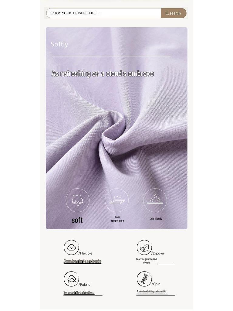 Damen Herbst Modal Baumwoll Pyjama Set: Langärmlig, Lange Hose, Pullover, Bequem, Schlichter Stil, Geeignet für Innen- und Außenbekleidung