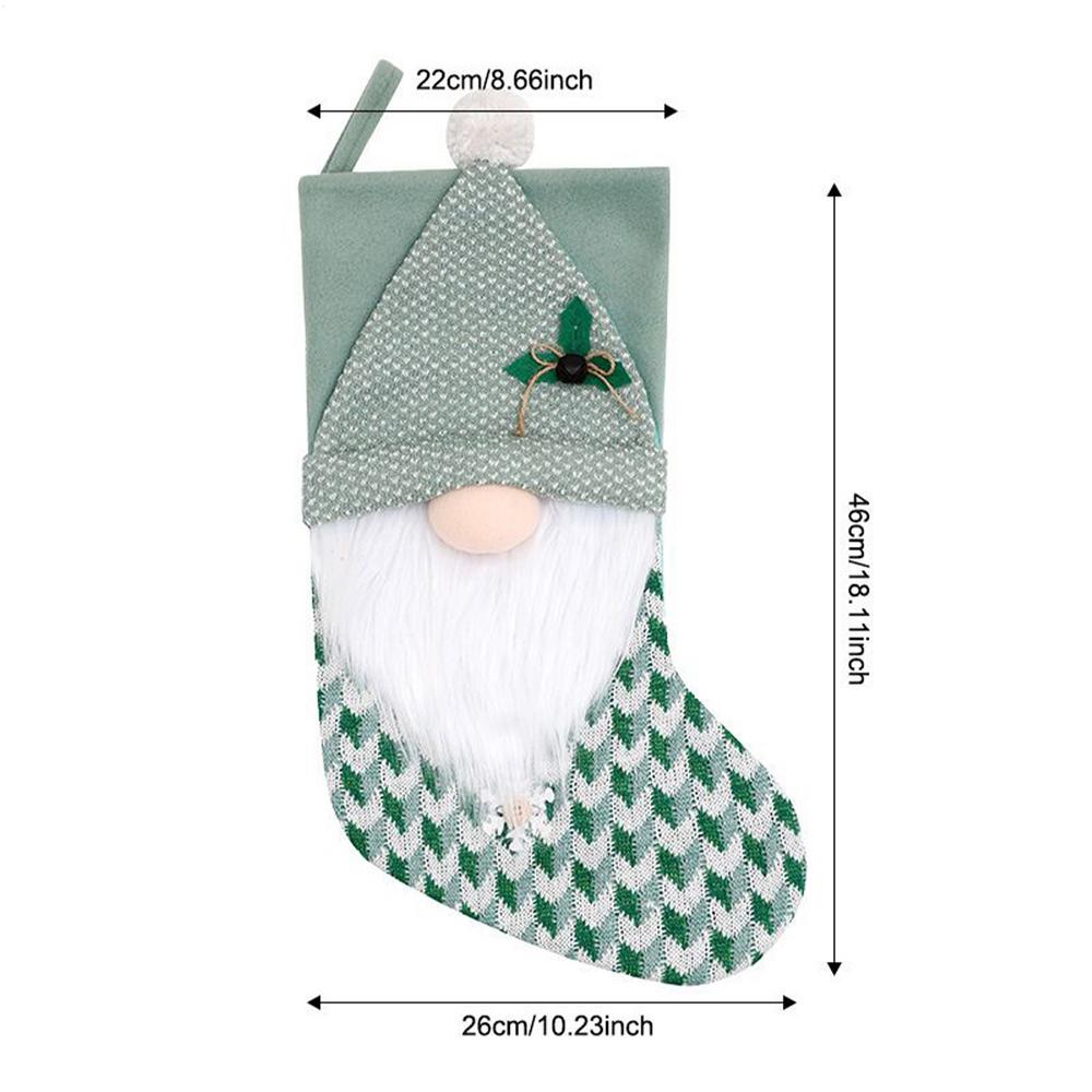 1pc Green Knitted Christmas Stockings, Dwarf Pattern Festive Candy Bags for Toys Treats, Mantle Door Wall Tree Holiday Decor