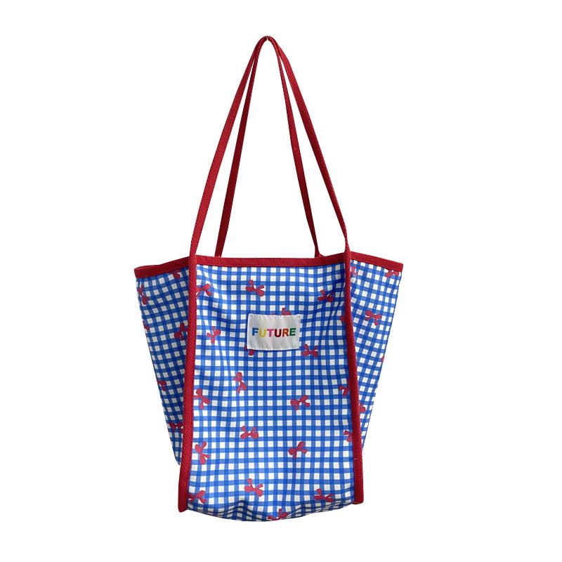 2024 Bow Plaid Large Capacity Women's Tote - Thin Shoulder Strap for Commuting and Shopping