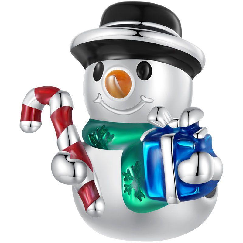 WOSTU Real 925 Silver Christmas Tree Beads Snow Globe Pendant Snowflake Bell Charm Fit DIY Bracelet Necklace Cute Xmas Gift