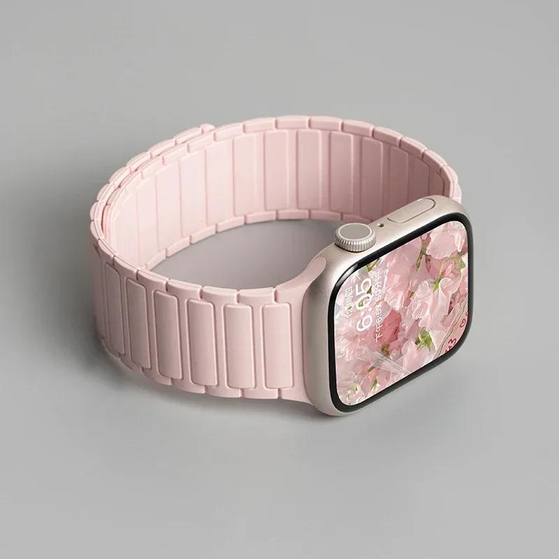 Silicone Strap for Apple Watch 46mm 42mm 49mm 45mm 41mm 44mm 40mm Magnetic Band for IWatch Ultra 2 Series 10 9 8 7 6 SE 5 4 3