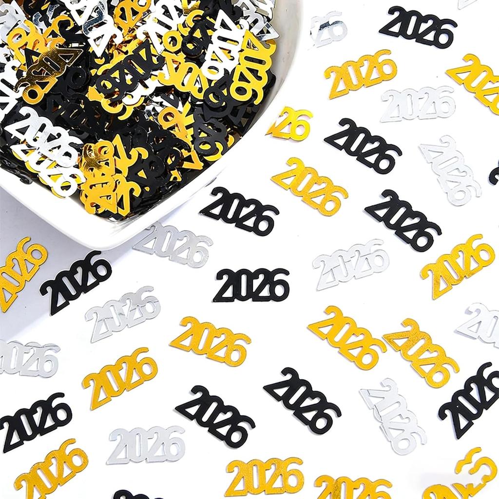 Happy New Year Confetti Glitter Metallic Foil Table Scatters,Gold Silver 2026 New Year Favors Confetti Sprinkles Sequ for Eve Party Decoration