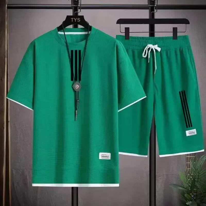 Adida Chándales de Hombre Nuevo Trajes de 2 Piezas de Manga Corta Camiseta Estampada + Pantalones de Chándal Conjuntos Ropa Deportiva Casual de Verano para Estudiantes