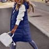 Women's Hooded Padded Vest Color Single-Breasted Mid-Length Slim Fit Sleeveless Jacket Coat