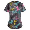 Women's Short Sleeve V Neck Vintage Floral Print Pocket Nurse Scrub Top Medical Uniform Shirt for Healthcare Professionals