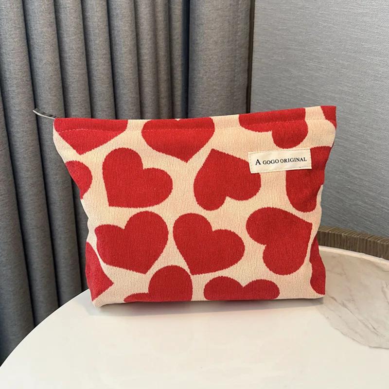 Women Large Capacity Heart Print Pattern Makeup Bag Clutch Cosmetic Organizer Travel Wash Toiletries Storage Bag Makeup Pouch
