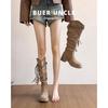 2025 Summer Retro Fringed Thick Heel Medium and High Boots Women's Round Head Versatile Good-looking Western Cowboy Boots Women's Boots