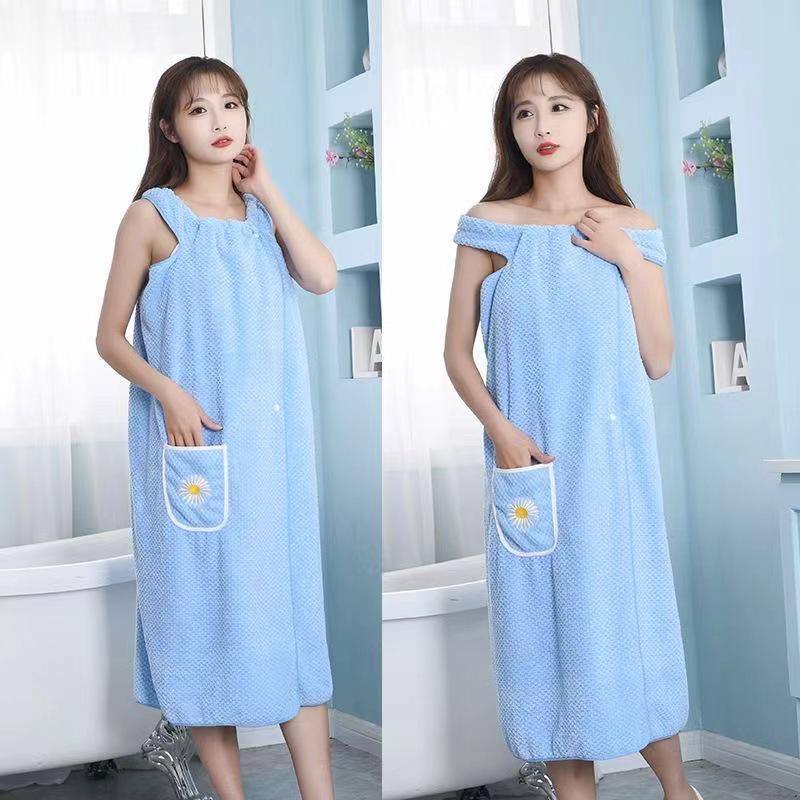 Coral Fleece Long Bathrobe Wrap: Absorbent Adult Bath Towel, Pure Cotton Alternative