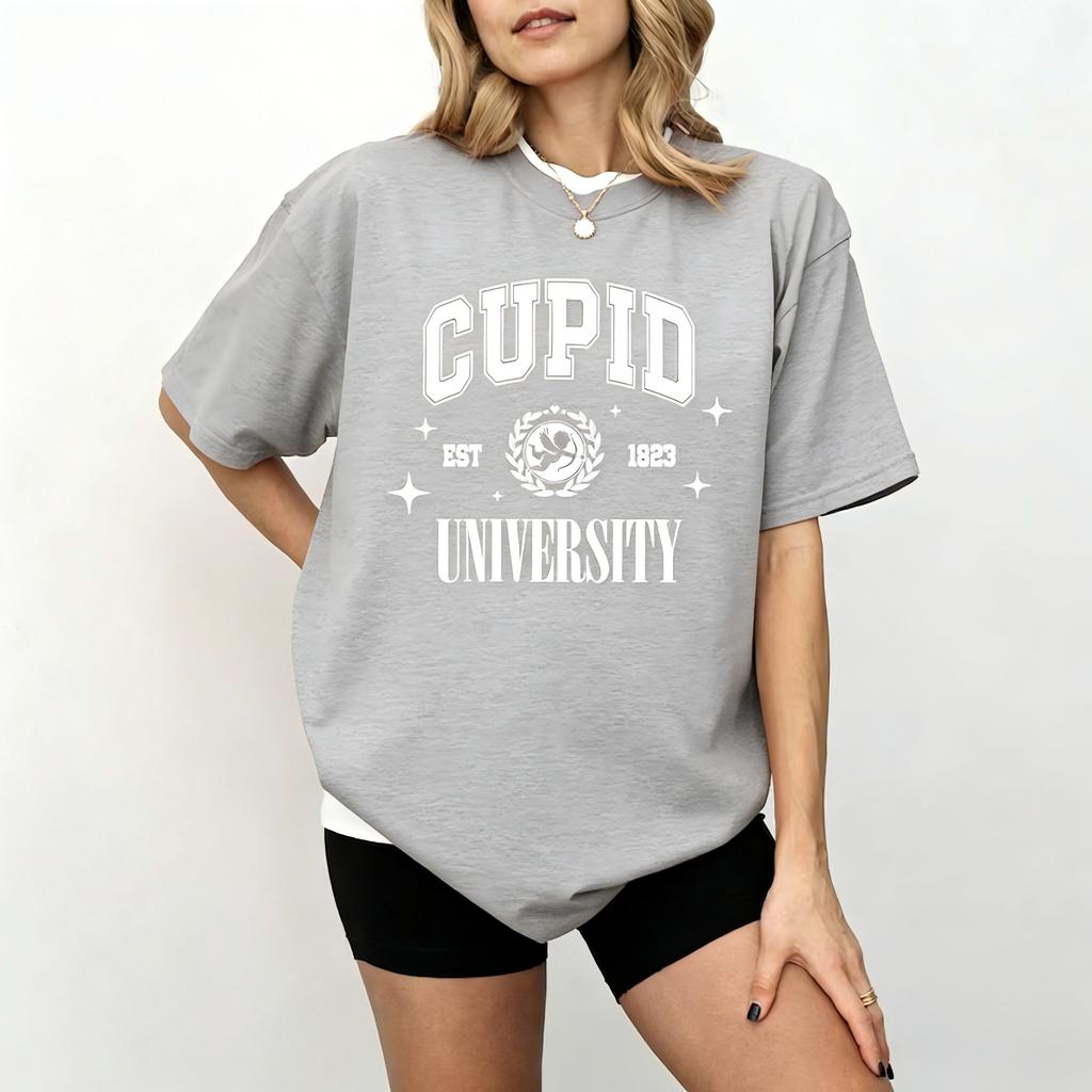 2026 Cupid University Tshirt College Style Valentine Heart Tshirt Short Sleeve Fashion Womens Tshirt Summer Casual Top