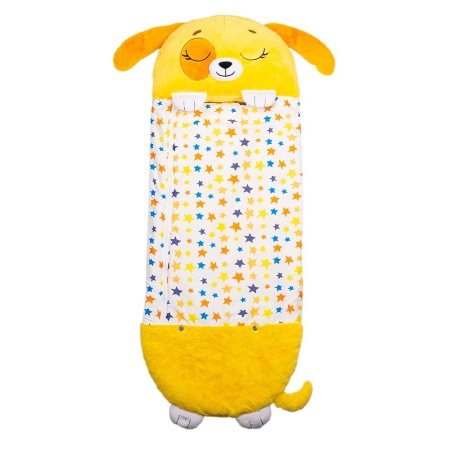 2 In 1 Happy Nappers Plush Cat & Dog Sleeping Bag Dusty Yellow 137cm Kids Gift
